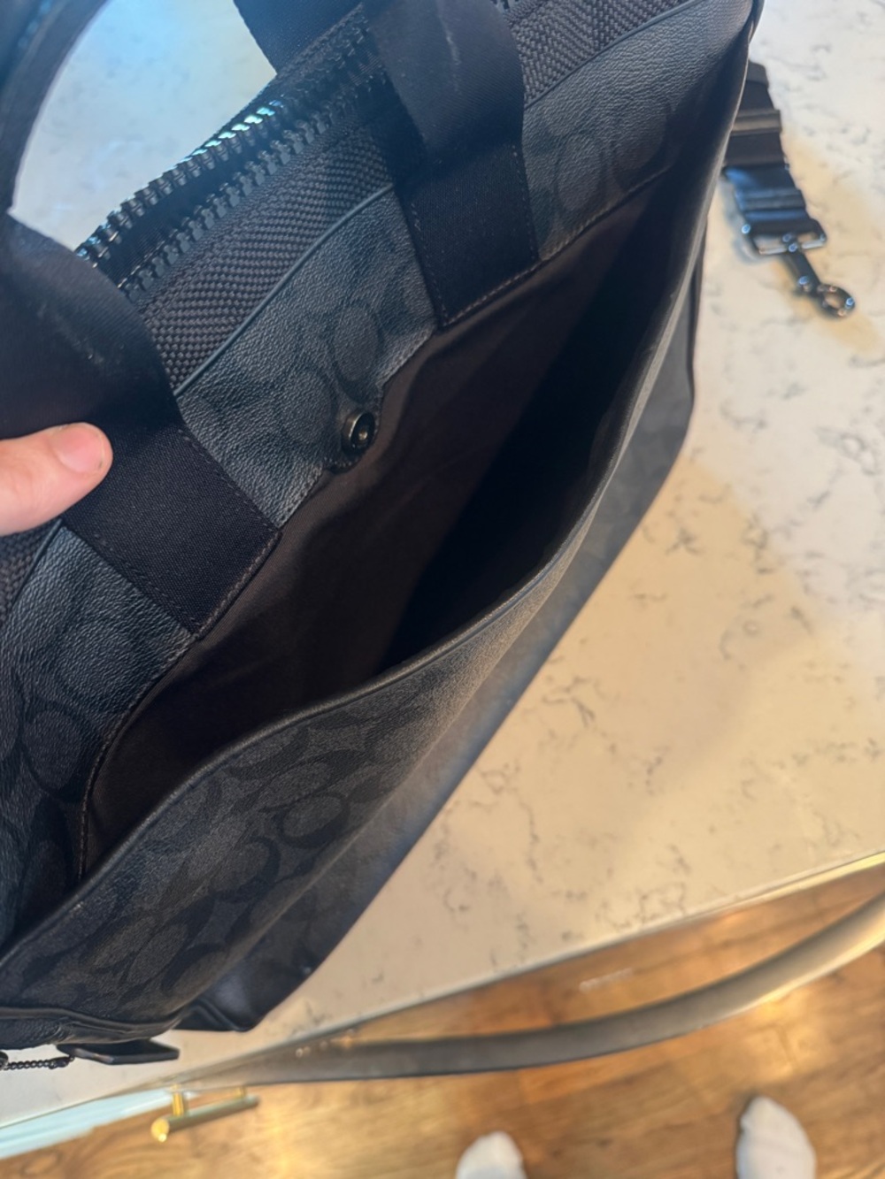 COACH Rider Brief In Signature Canvas Black Grey Multi Leather Dual-Pocket Bag - Picture 9 of 10